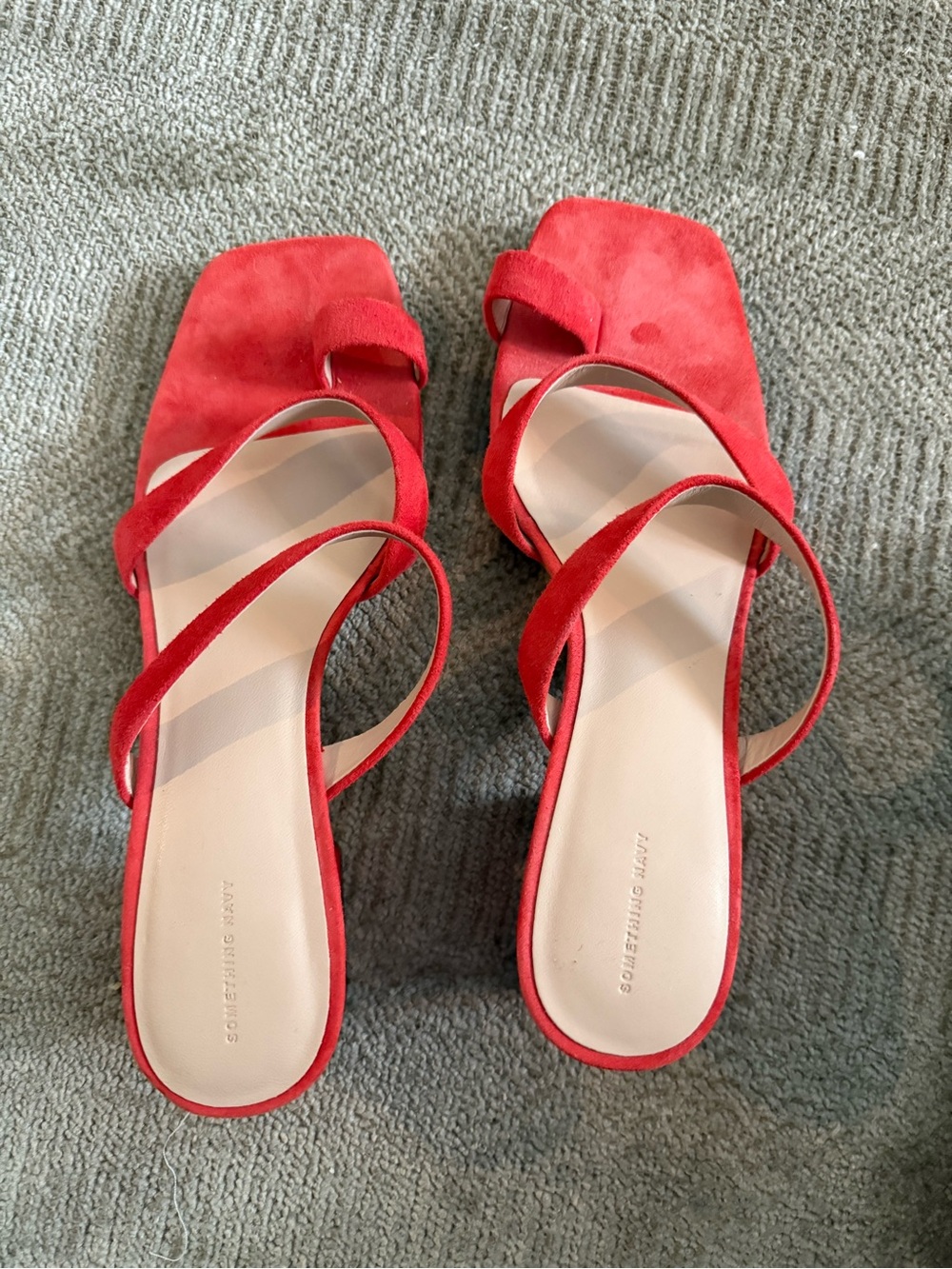 Something Navy Red Suede Square-Toe Strappy Mules